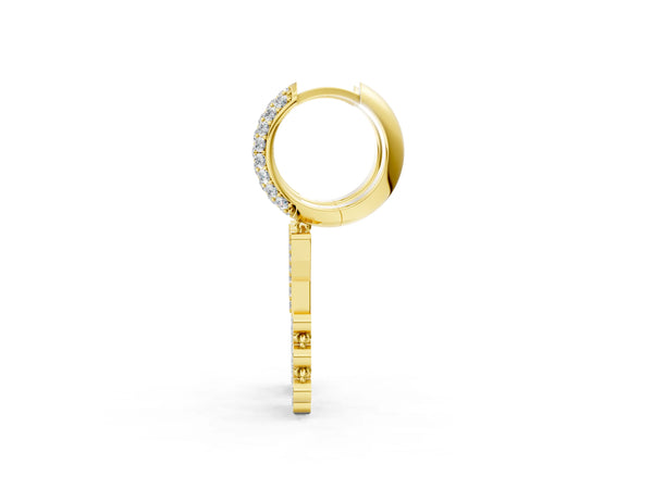 Yellow gold Round Diamond Initial Y Huggie Hoop Earrings
