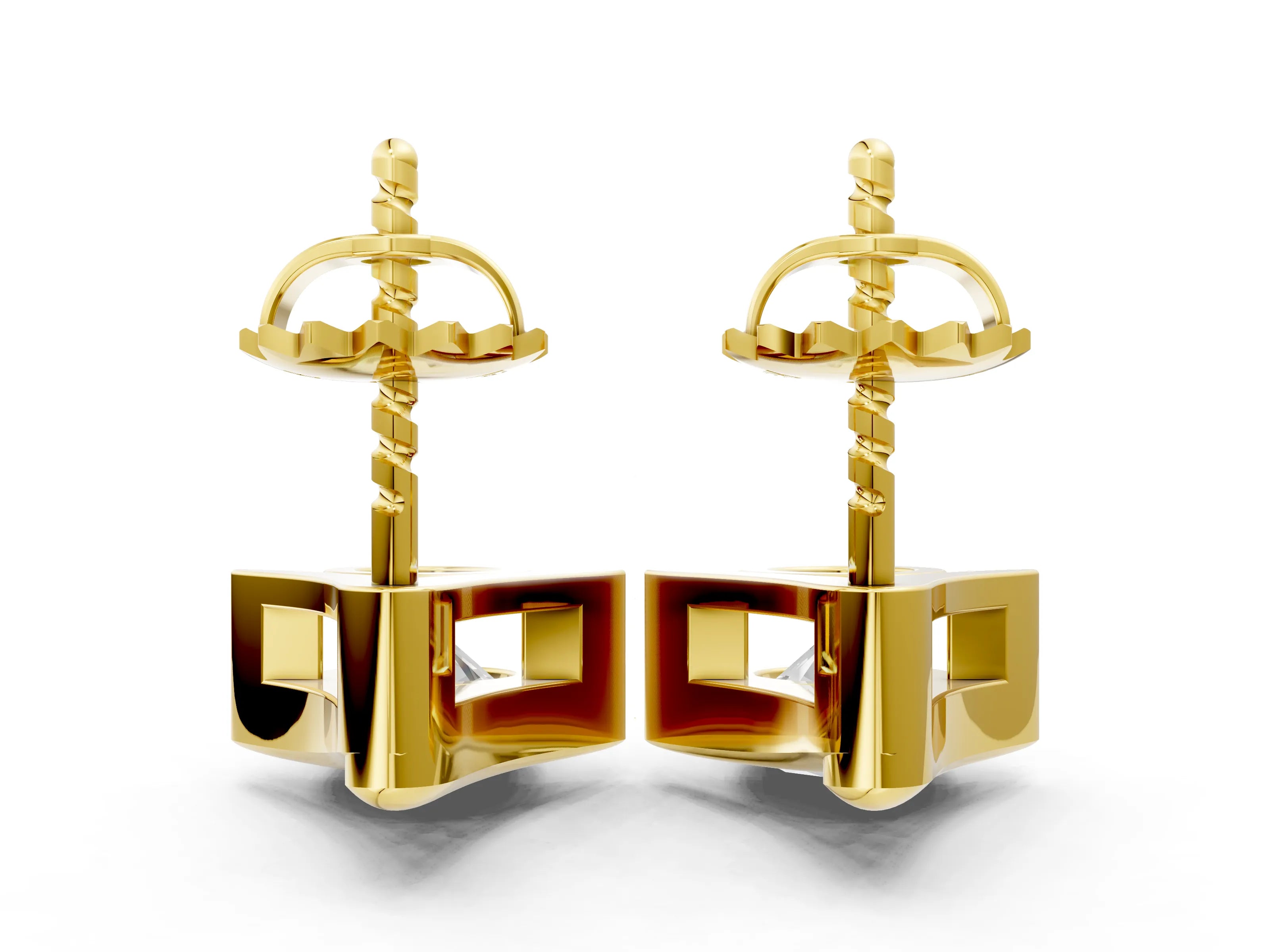 Yellow gold Round Diamond Inverted V Stud Earrings