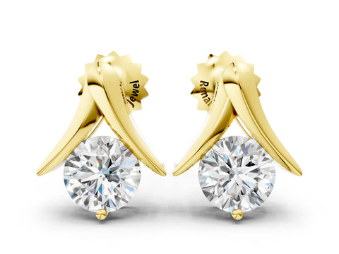 Yellow gold Round Diamond Inverted V Stud Earrings_12