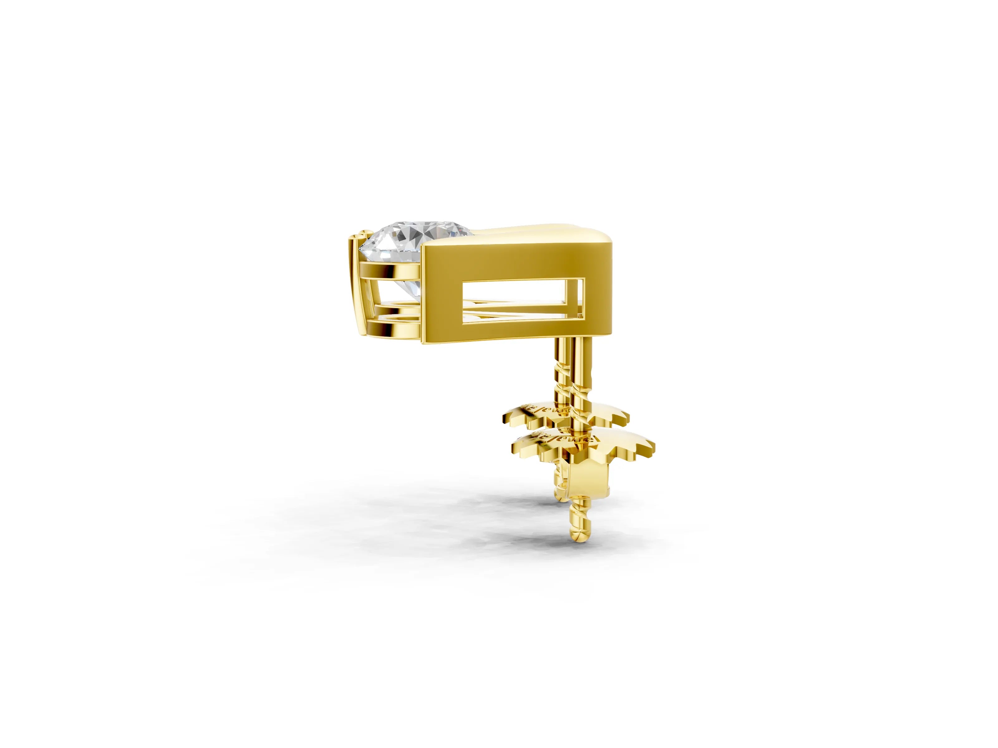 Yellow gold Round Diamond Inverted V Stud Earrings_14