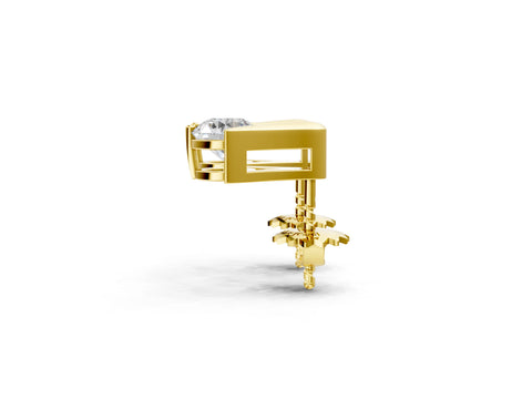 Yellow gold Round Diamond Inverted V Stud Earrings_14