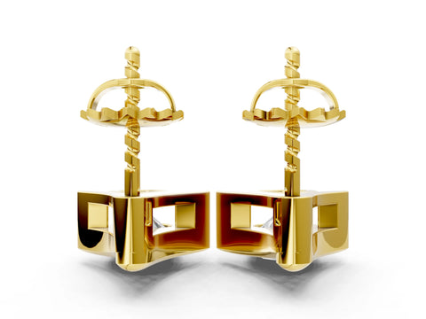 Yellow gold Round Diamond Inverted V Stud Earrings