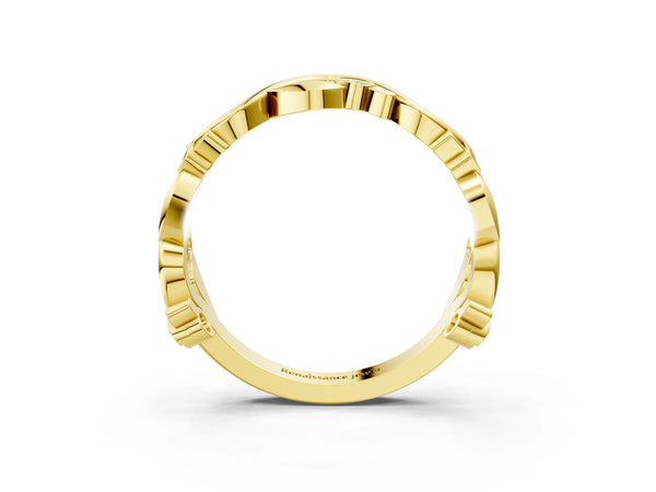 Yellow gold Round Diamond Leaf Eternity Band with Bezel Setting