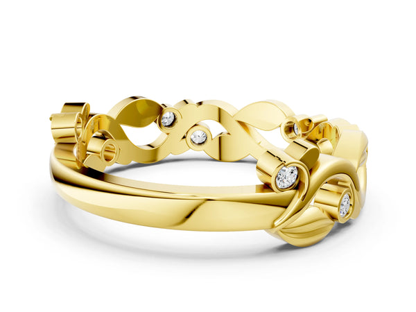 Yellow gold Round Diamond Leaf Eternity Band with Bezel Setting