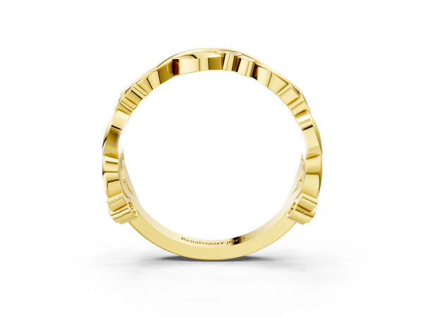Yellow gold Round Diamond Leaf Eternity Band with Bezel Setting