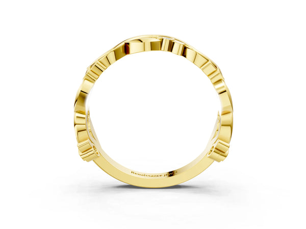 Yellow gold Round Diamond Leaf Eternity Band with Bezel Setting