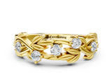 Yellow gold Round Diamond Leaf Motif Band with Prong Setting_4