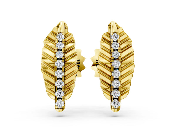 Yellow gold Round Diamond Leaf Stud Earrings