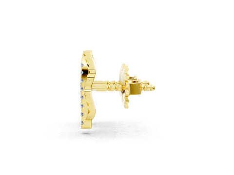 Yellow gold Round Diamond Leaf Stud Earrings_1