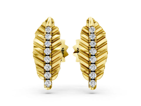 Yellow gold Round Diamond Leaf Stud Earrings