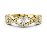 Yellow gold Round Diamond Marquise Halo Twist Band with Pavé Setting_23