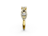 Yellow gold Round Diamond Marquise Halo Twist Band with Pavé Setting_25