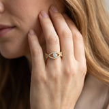 Yellow gold Round Diamond Marquise Halo Twist Band with Pavé Setting_41