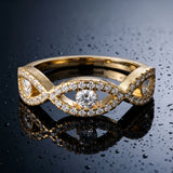 Yellow gold Round Diamond Marquise Halo Twist Band with Pavé Setting_42