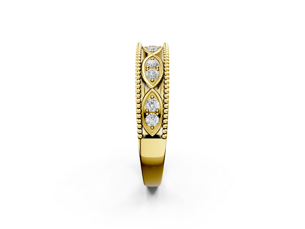 Yellow gold Round Diamond Marquise Milgrain Two-Tone Prong Set Band
