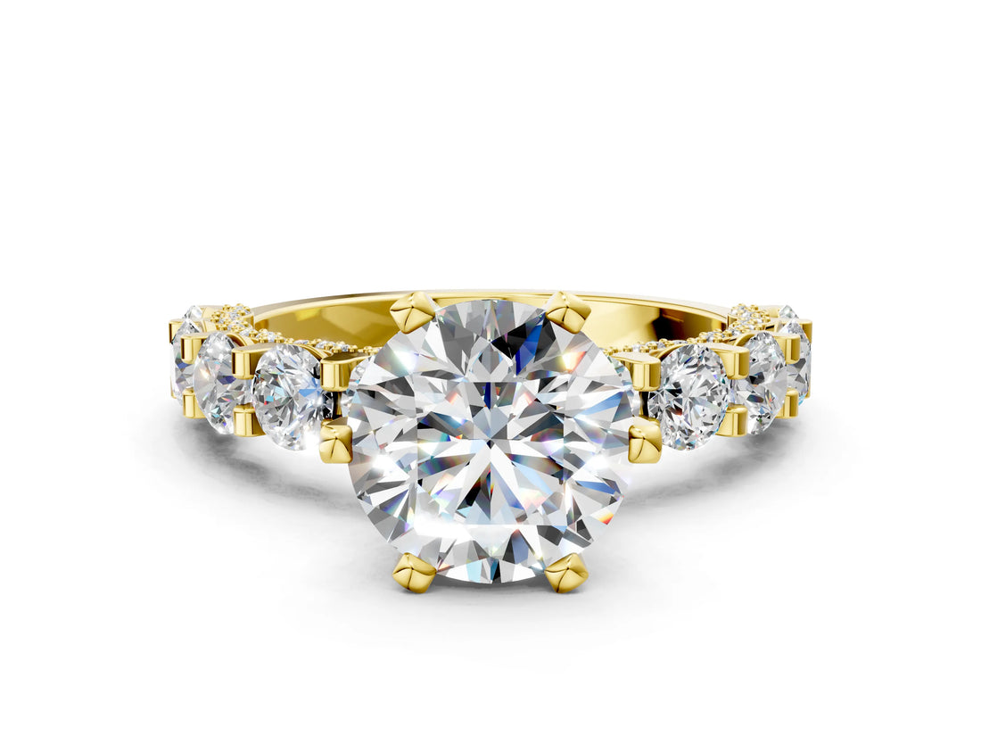 Yellow gold Round Diamond Mens Ring with Graduated Side Stones
