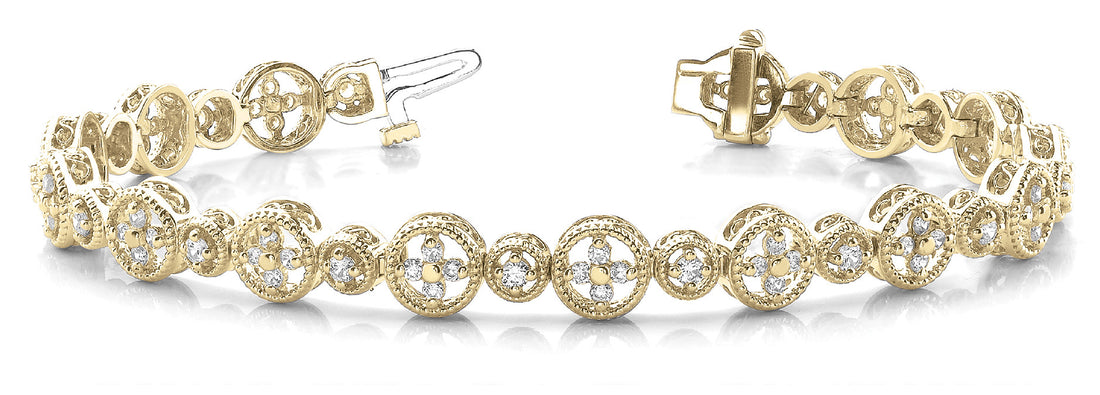 Yellow gold Round Diamond Milgrain Bezel Tennis Bracelet