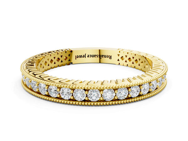 Yellow gold Round Diamond Milgrain Channel Set Eternity Band