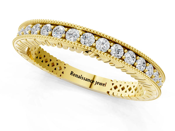 Yellow gold Round Diamond Milgrain Channel Set Eternity Band