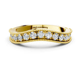 Yellow gold Round Diamond Milgrain Contour Wedding Band with Pavé Setting_4