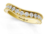 Yellow gold Round Diamond Milgrain Contour Wedding Band with Pavé Setting_5