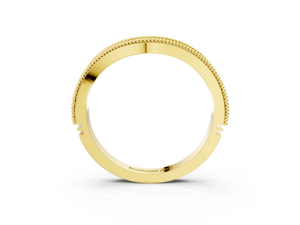 Yellow gold Round Diamond Milgrain Contour Wedding Band with Pavé Setting