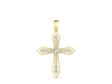 Yellow gold Round Diamond Milgrain Cross Pendant with Bezel Setting_33