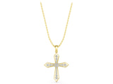 Yellow gold Round Diamond Milgrain Cross Pendant with Bezel Setting_34