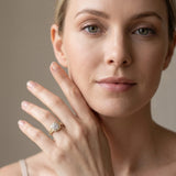 Yellow gold Round Diamond Milgrain Halo Engagement Ring with Chevron Band and Prong Setting_7