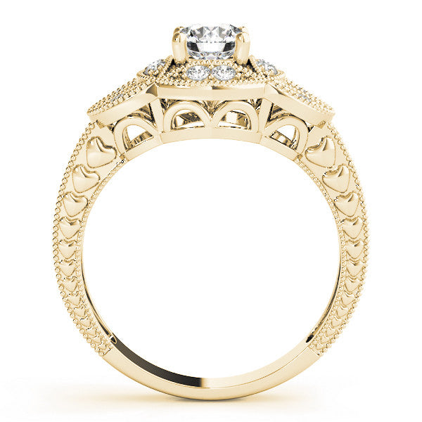 Yellow gold Round Diamond Milgrain Marquise Filigree Engagement Ring with Prong Setting 1