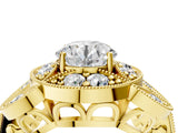Yellow gold Round Diamond Milgrain Marquise Filigree Engagement Ring with Prong Setting_10