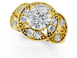 Yellow gold Round Diamond Milgrain Marquise Filigree Engagement Ring with Prong Setting_7