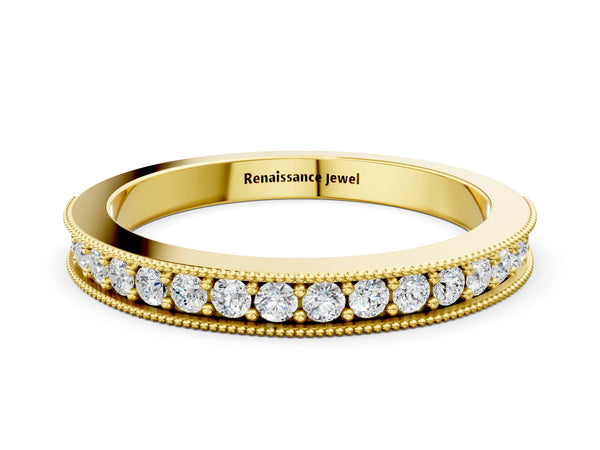 Yellow gold Round Diamond Milgrain Pavé Eternity Band