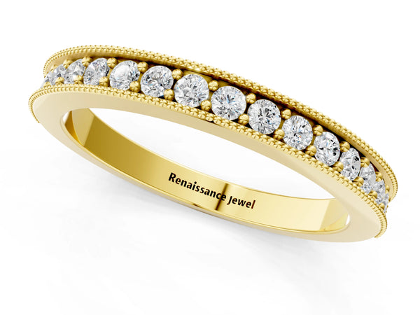 Yellow gold Round Diamond Milgrain Pavé Eternity Band