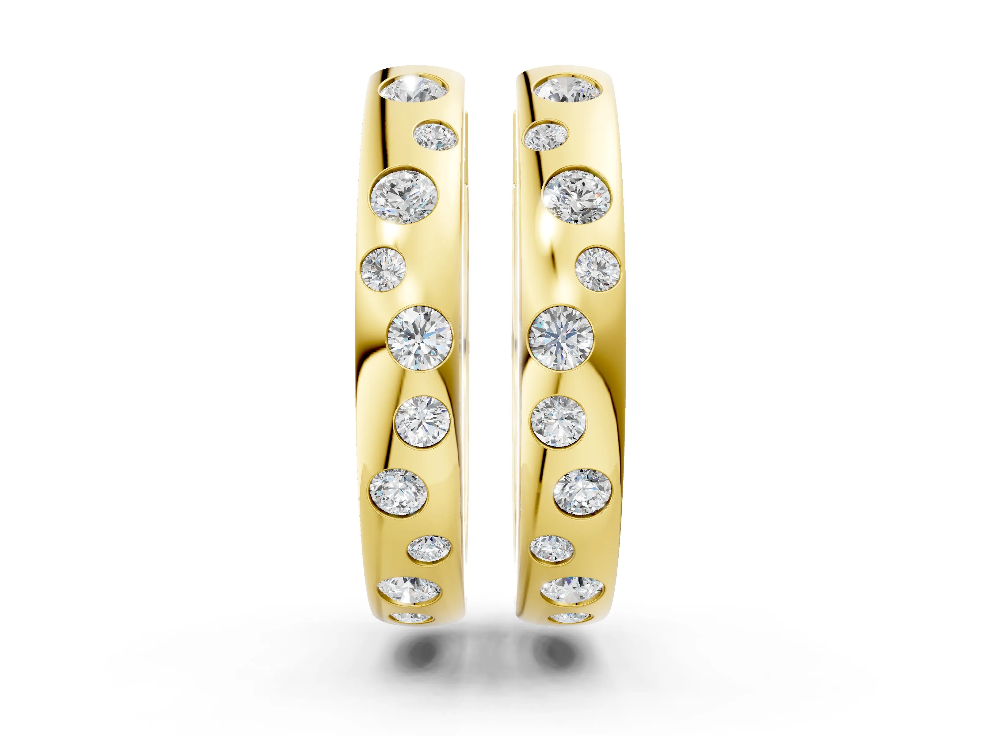 Yellow gold Round Diamond Mosaic Hoop Earrings