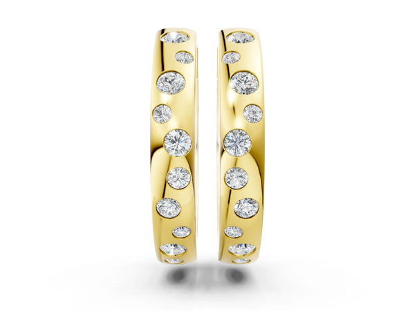 Yellow gold Round Diamond Mosaic Hoop Earrings