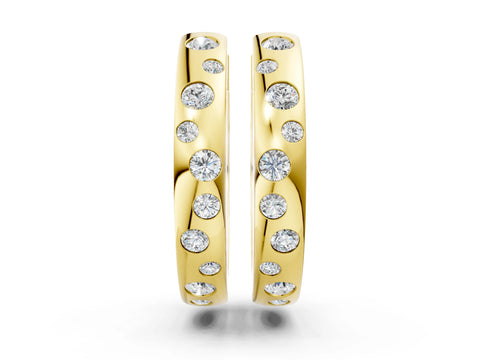 Yellow gold Round Diamond Mosaic Hoop Earrings