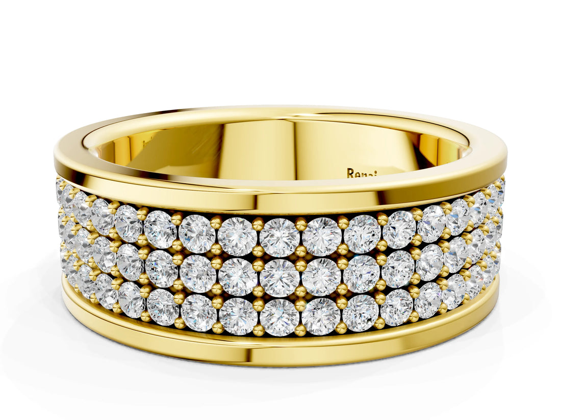 Yellow gold Round Diamond Multi-Row Pavé Mens Band