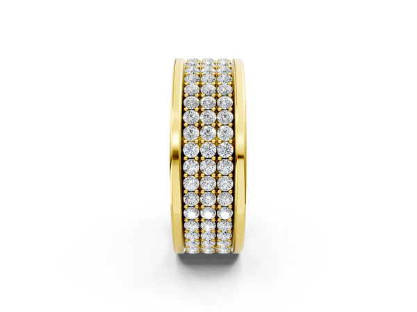 Yellow gold Round Diamond Multi-Row Pavé Mens Band