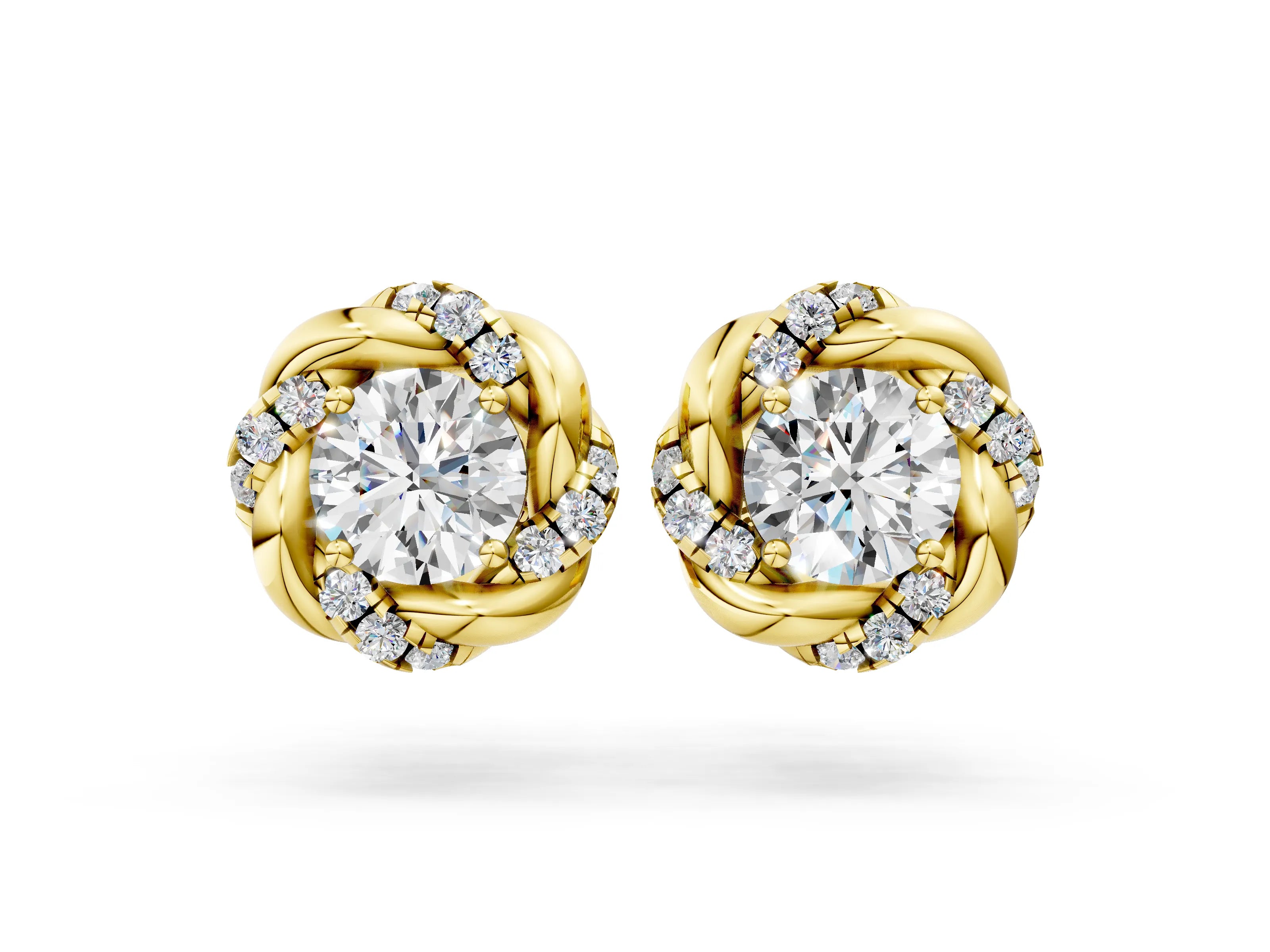Yellow gold Round Diamond Oceana Halo Stud Earrings