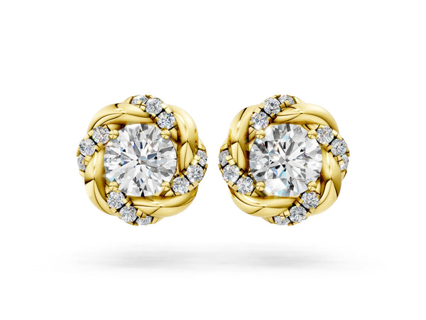Yellow gold Round Diamond Oceana Halo Stud Earrings