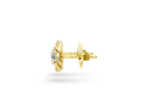 Yellow gold Round Diamond Oceana Halo Stud Earrings