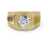 Yellow gold Round Diamond Octagonal Halo Mens Ring with Pavé Accents
