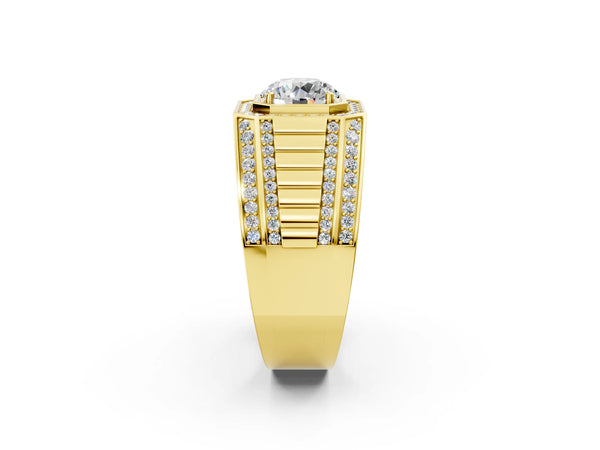 Yellow gold Round Diamond Octagonal Halo Mens Ring with Pavé Accents