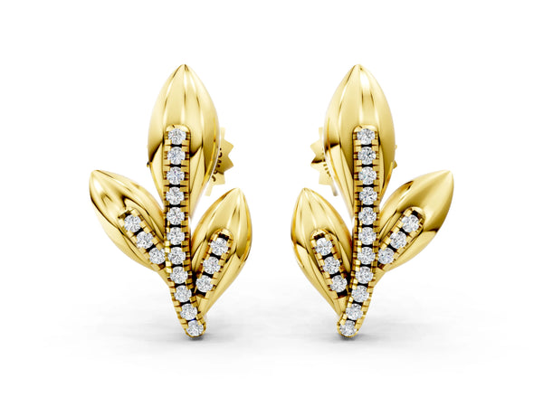 Yellow gold Round Diamond Olive Branch Stud Earrings
