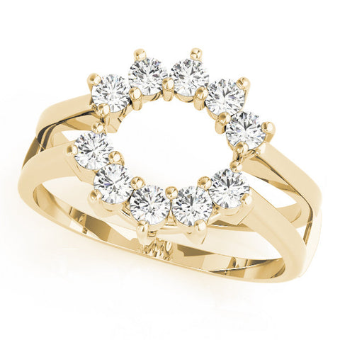 Yellow gold Round Diamond Open Circle Split Shank Prong Setting Ring