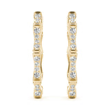 Yellow gold Round Diamond Pavé Bamboo Hoop Earrings with Four-Prong Setting 1
