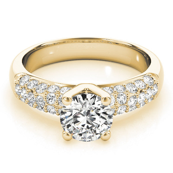 Yellow gold Round Diamond Pavé Band Solitaire Ring with Four-Prong Setting 1