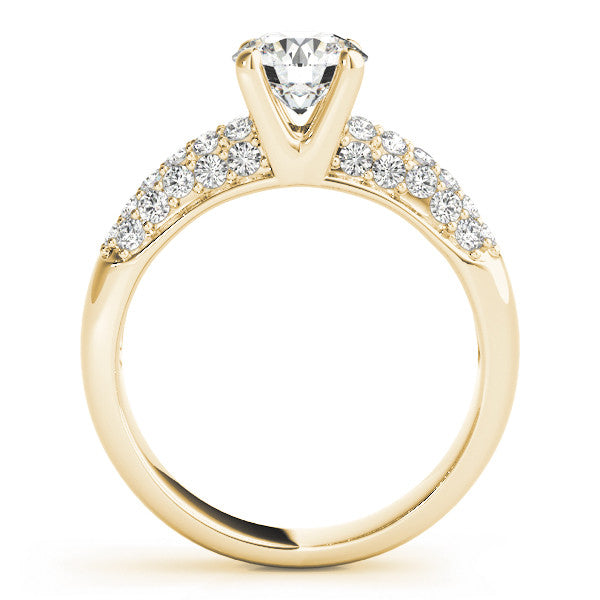 Yellow gold Round Diamond Pavé Band Solitaire Ring with Four-Prong Setting 2