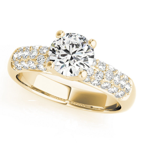Yellow gold Round Diamond Pavé Band Solitaire Ring with Four-Prong Setting